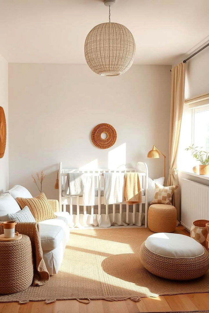 Cozy Natural Fabrics Lounge - 22 Rustic Nursery Ideas