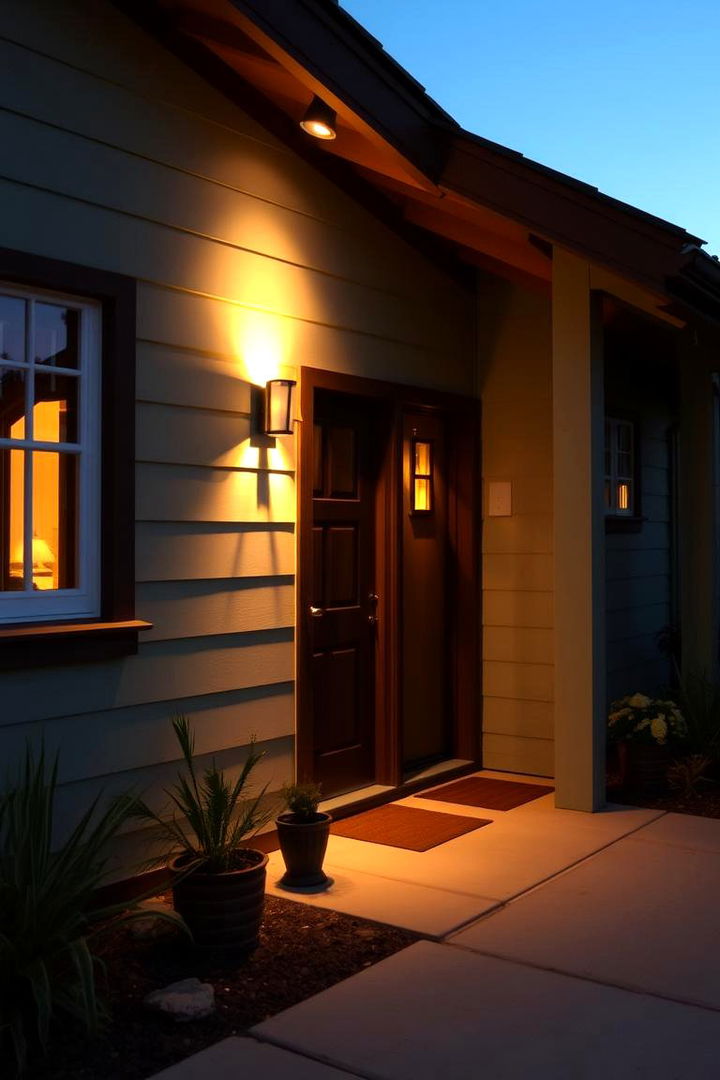 Cozy Outdoor Lighting Enhancing Atmosphere - 22 Sage Green House With Brown Trim Ideas