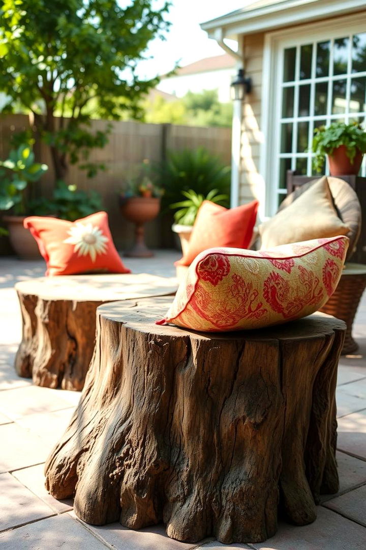 Cozy Outdoor Seating - 22 Tree Stump Decorating Ideas
