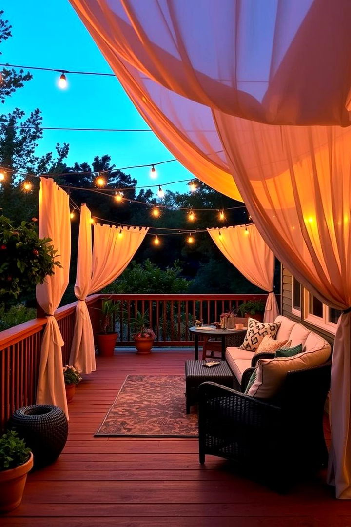 Cozy Patio With Canopy Curtains - 22 Covered Deck Ideas