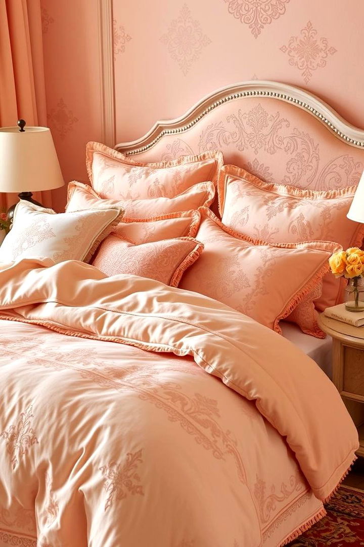 Cozy Peach Bedding Patterns - 22 Peach Bedroom Ideas