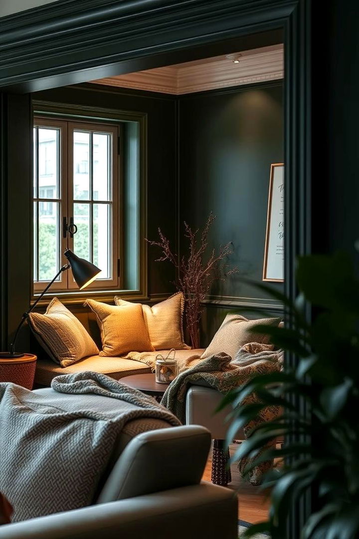 Cozy Reading Nook - 22 Dark Green Living Room Ideas