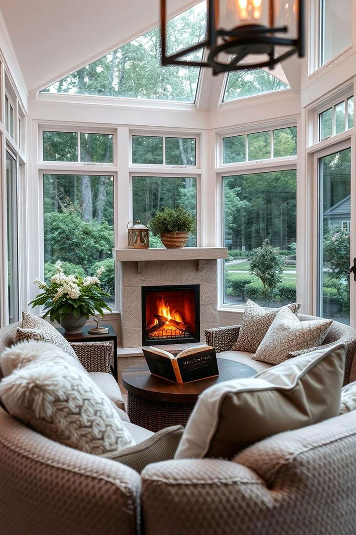 Cozy Reading Nook in the Sunroom - 22 Sunroom With Fireplace Ideas