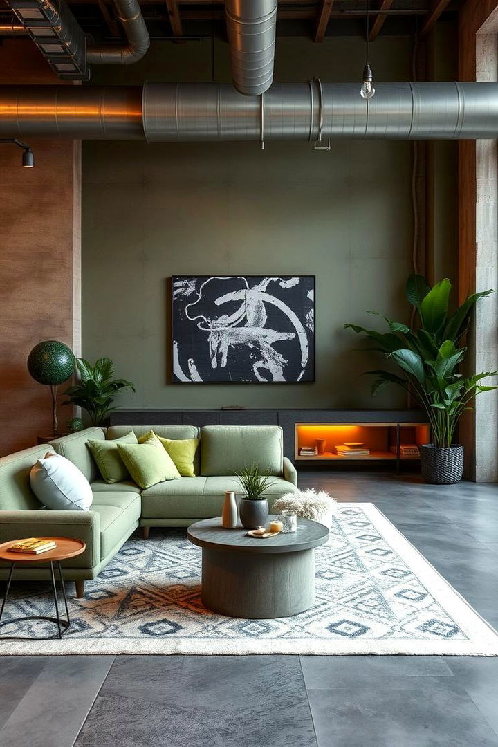 Cozy Retreat Inviting Green Accents in a Cool Grey Loft - 22 Green and Grey Living Room Ideas