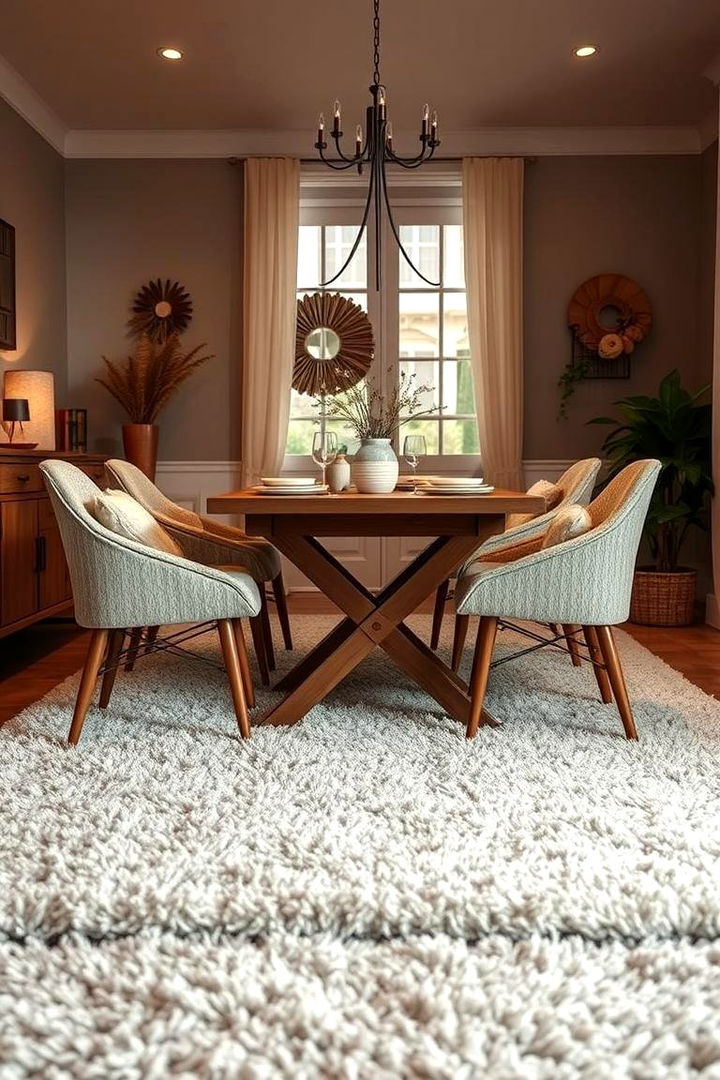 Cozy Shaggy Area Rug for Warmth - 22 Dining Room Rug Ideas