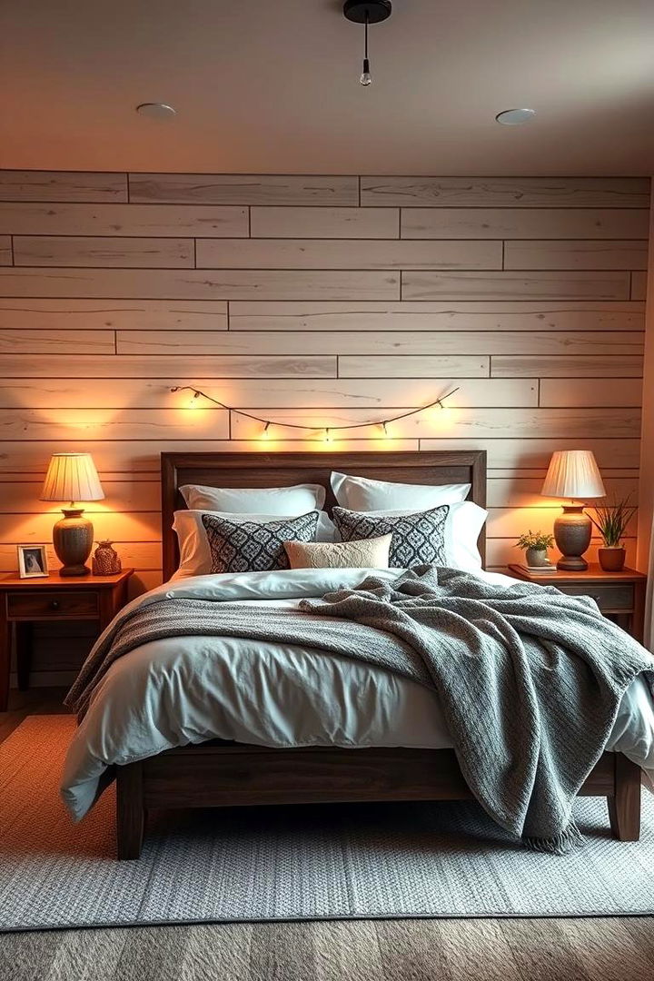 Cozy Shiplap with Warm Lighting - 22 Shiplap Bedroom Ideas