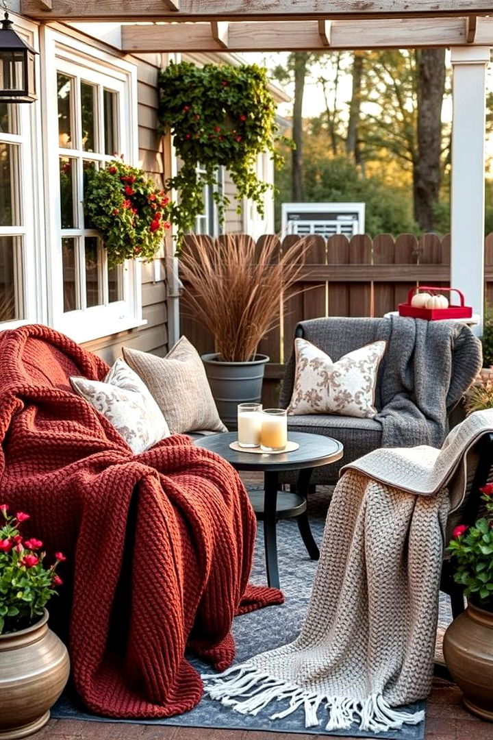 Cozy Sweater Throws on Outdoor Furniture - 22 Fall Porch Decor Ideas