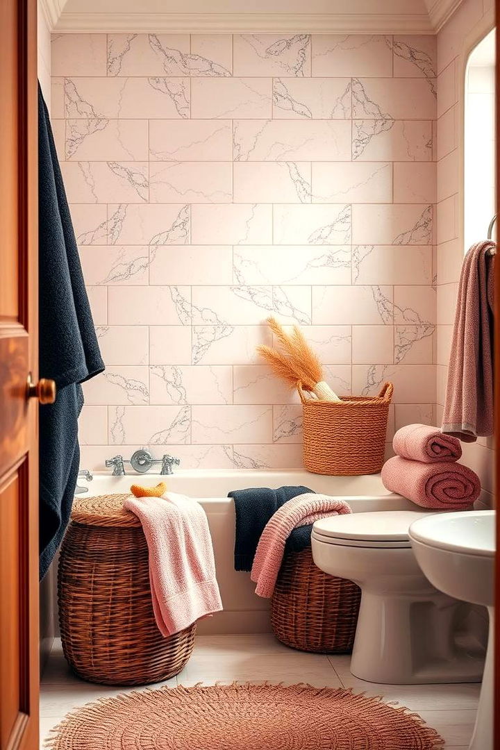 Cozy Textural Overlays - 22 Pink and Black Bathroom Ideas