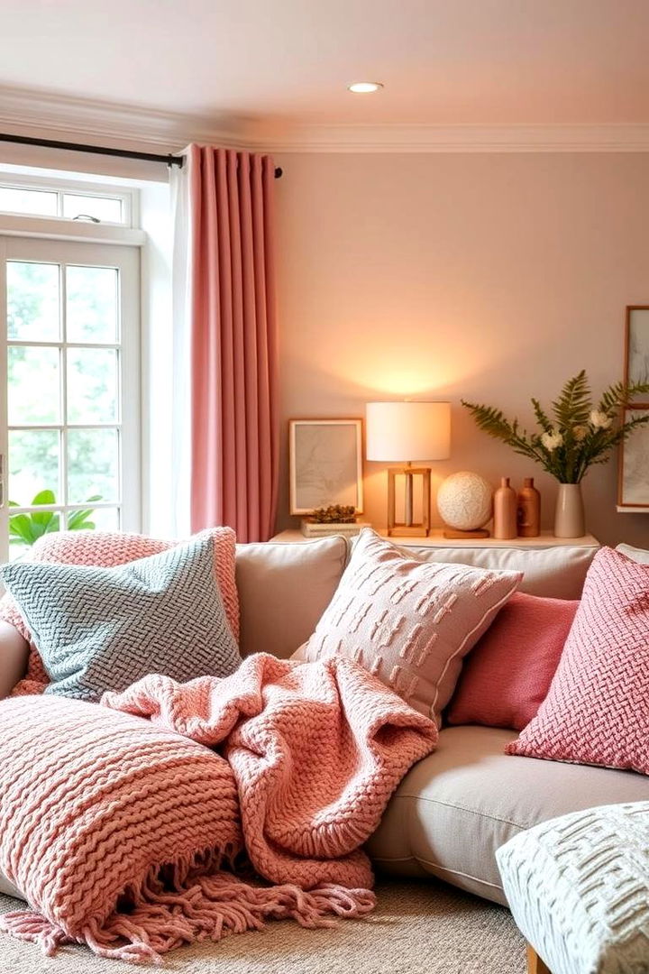 Cozy Textured Throws and Pillows - 22 Pink and Blue Living Room Ideas