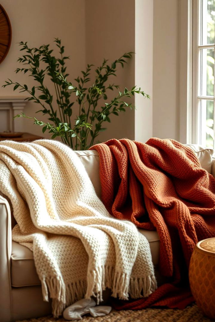 Cozy Throw Blankets - 22 Moody Boho Living Room Ideas
