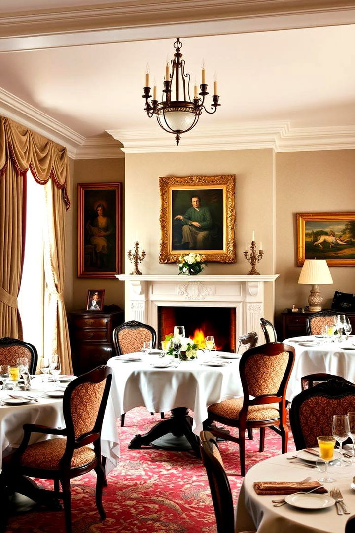 Cozy Traditional Ambiance with Hearth Centerpiece - 22 Dining Room With Fireplace Ideas