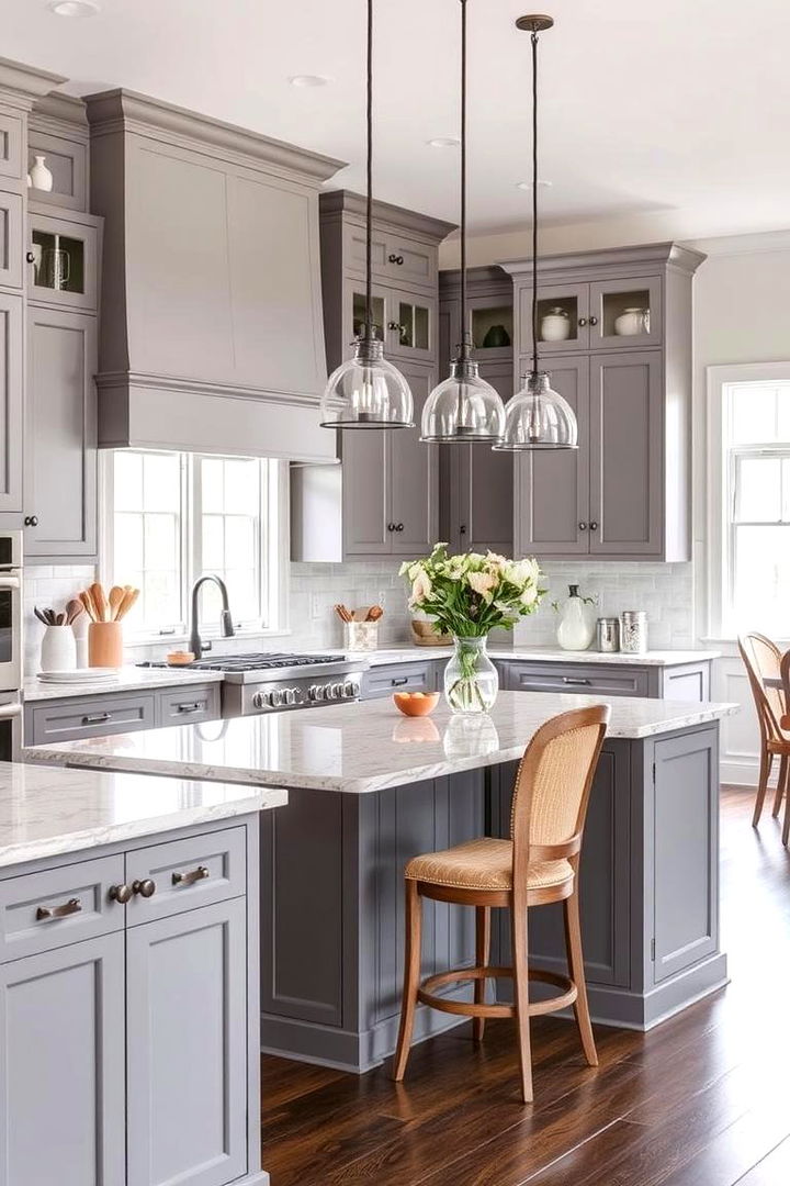 Cozy and Functional Island Design - 22 Farmhouse Kitchen With Gray Cabinets Ideas