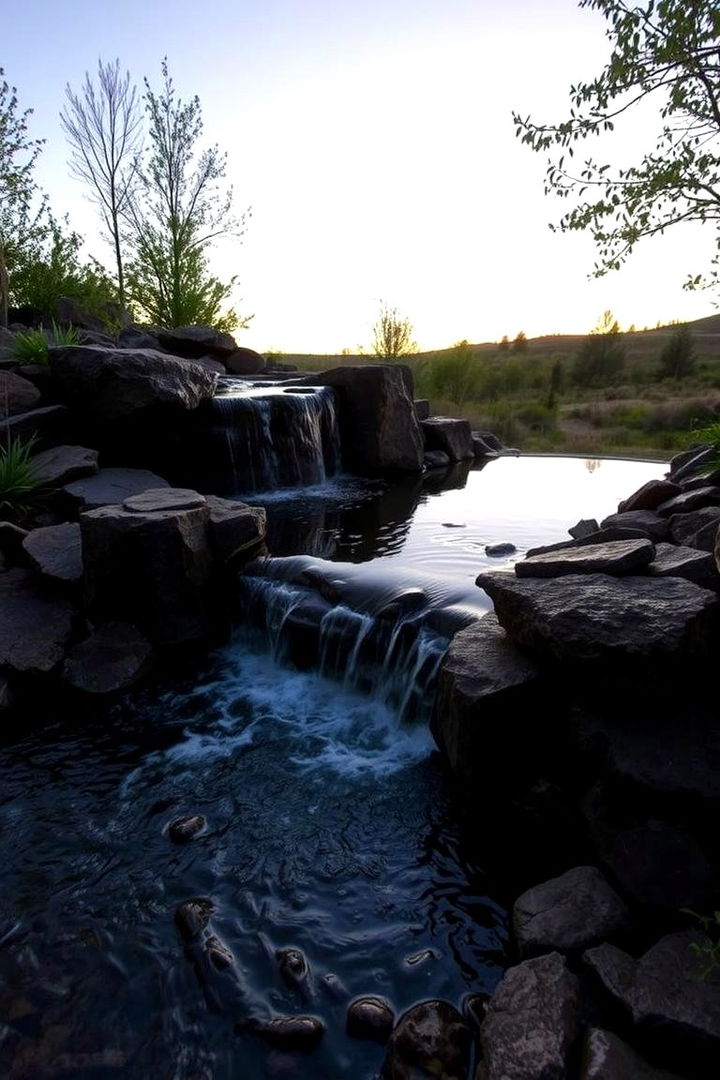 Crafting a Water Feature Accent - 22 Black River Rock Landscaping Ideas