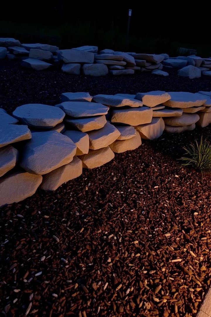 Creating Depth with Layered Mulch and Rock Features - 22 Front Yard Landscaping Ideas With Rocks and Mulch