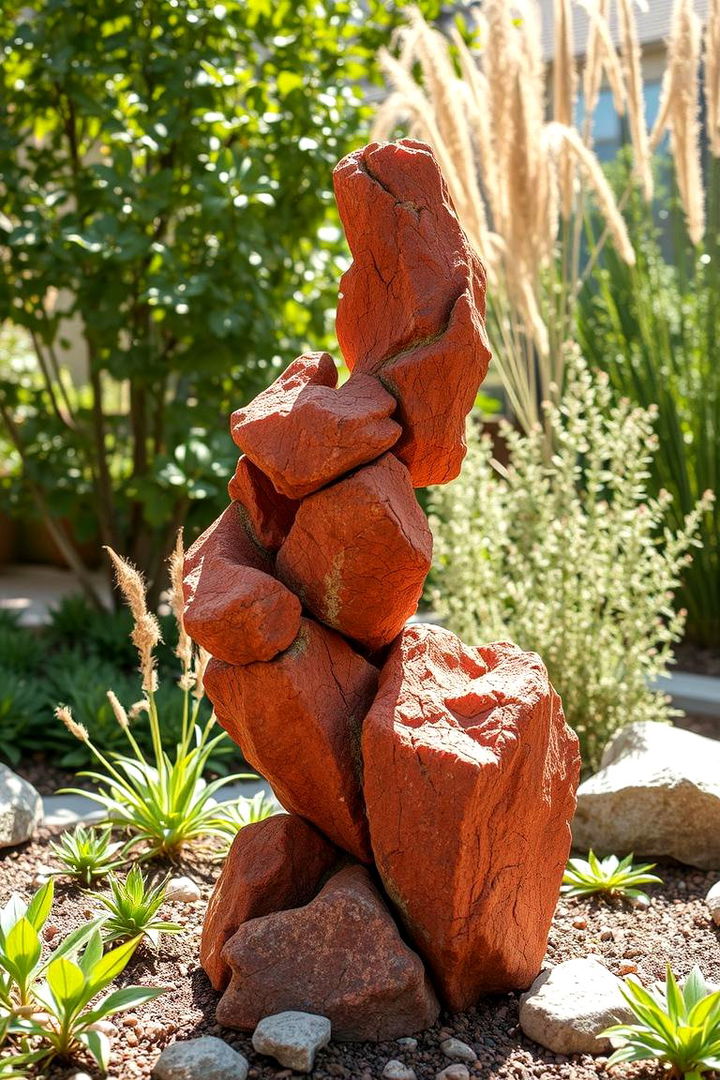 Creating Garden Sculptures with Natural Rock Forms - 22 Red Lava Rock Landscaping Ideas