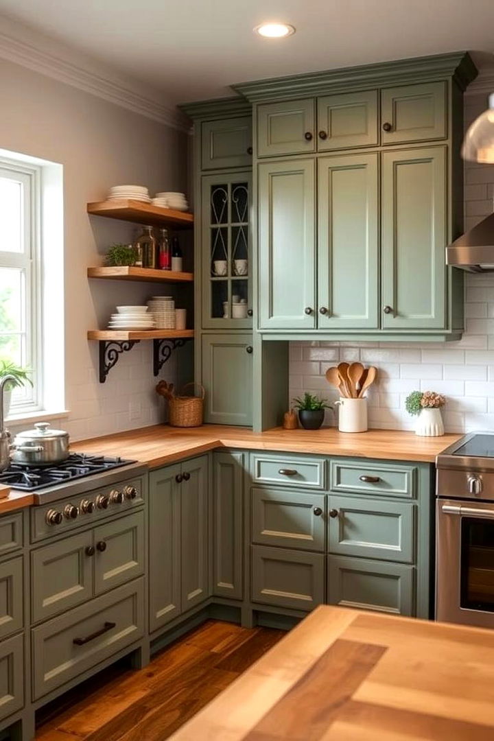 Creating a Culinary Sanctuary - 22 Sage Green Kitchen Cabinets With Butcher Block Countertops