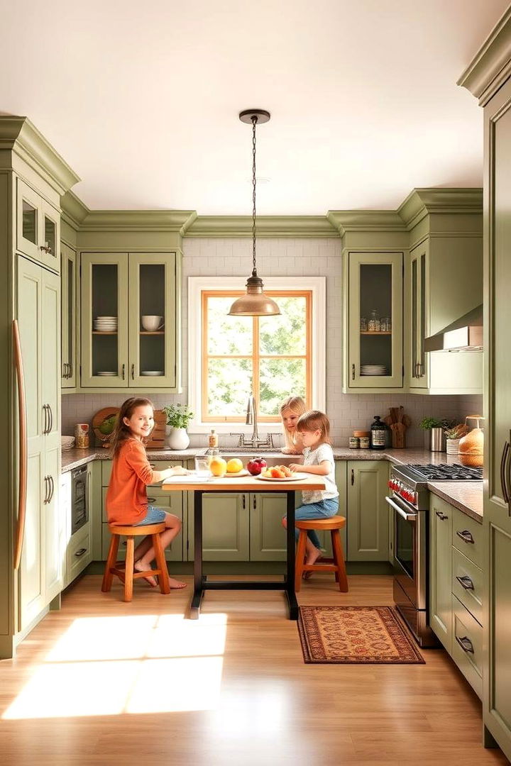 Creating an Inviting Family Space - 22 Rustic Sage Green Kitchen Cabinets