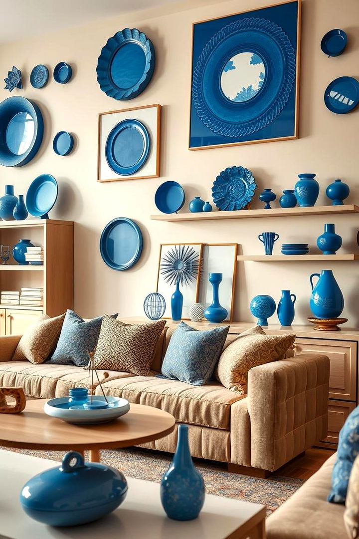 Creative Accessory Displays - 22 blue and beige living room ideas