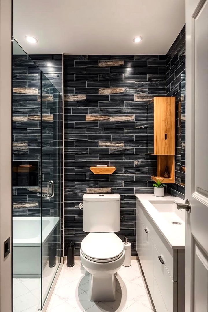 Creative Backsplash Elements - 22 Black and Wood Bathroom Ideas