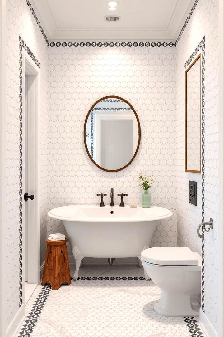 Creative Border Accents - 22 Bathrooms With Hexagon Tile Floors