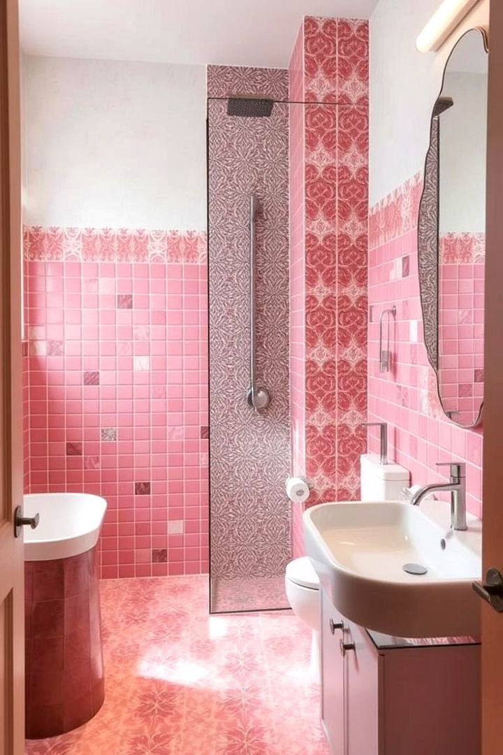 Creative Combination Designs - 22 Pink Tile Bathroom Ideas