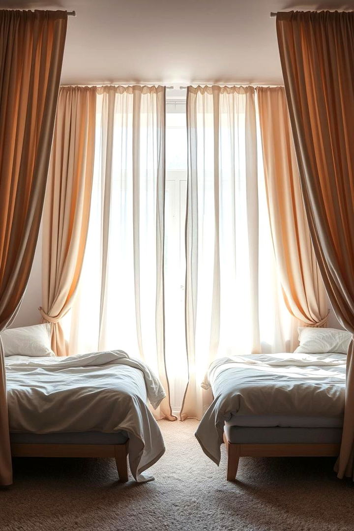 Creative Curtain Dividers - 22 2 Beds in One Small Room Ideas