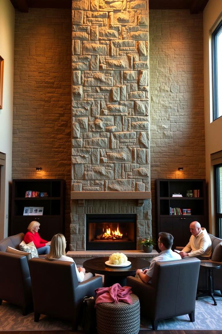 Creative Family Gathering Space - 22 Floor-to-Ceiling Stone Fireplace Ideas