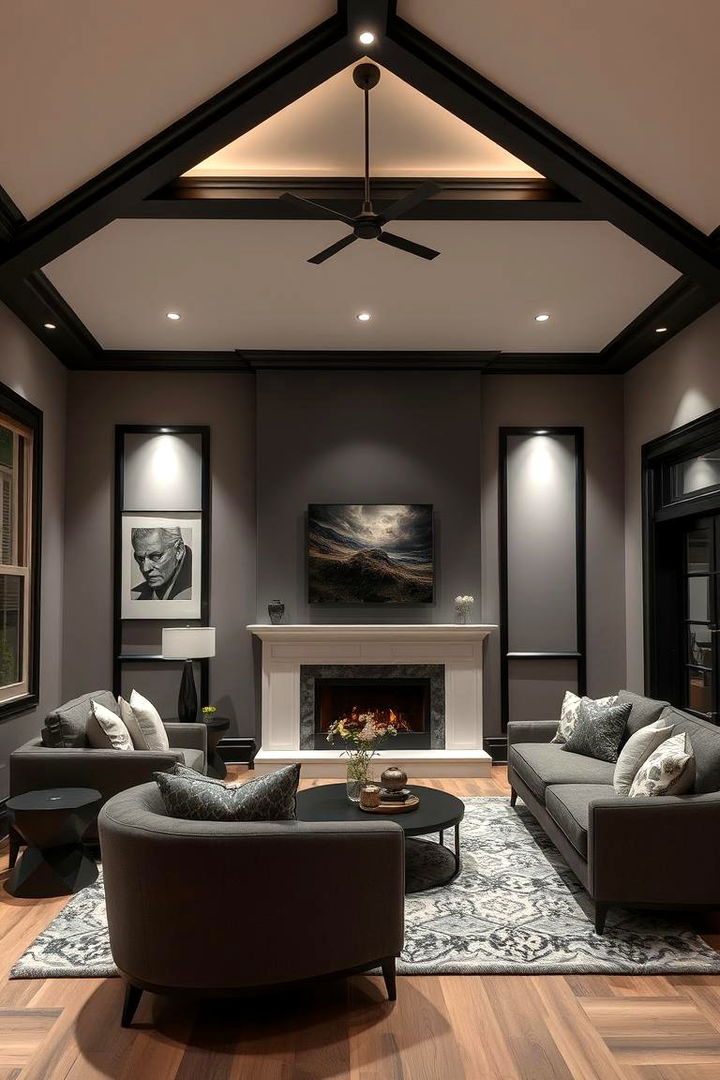 Creative Lighting Solutions - 22 Living Room With Grey Walls and Black Trim