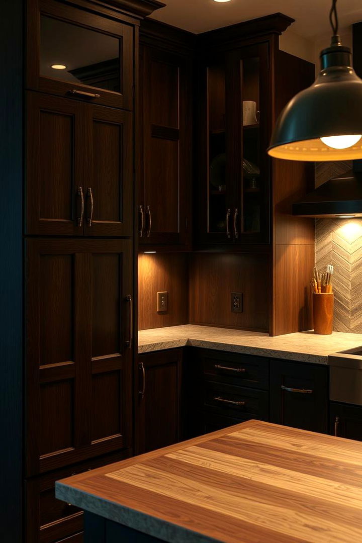 Creative Lighting - 22 Dark Wood Kitchen Cabinets