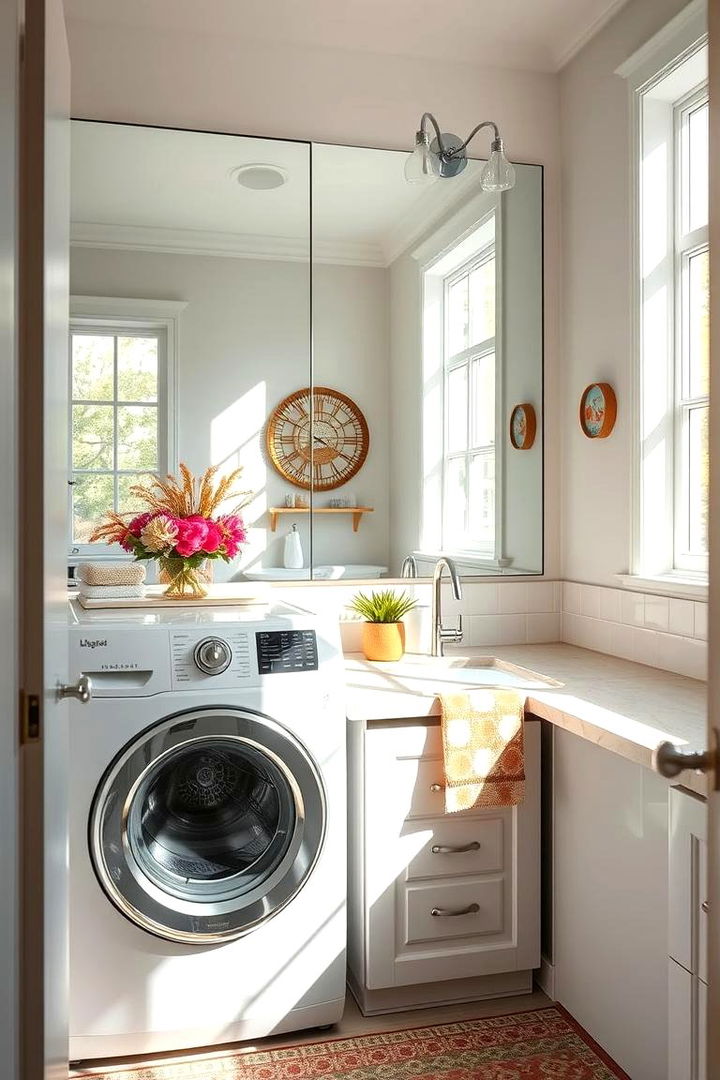 Creative Mirror Accents - 22 Boho Laundry Room Ideas