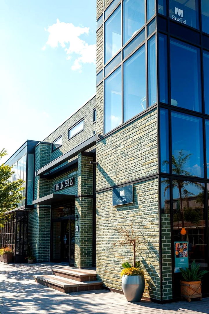 Creative Mixed Materials Accents - 22 Green Brick Exterior Home Ideas
