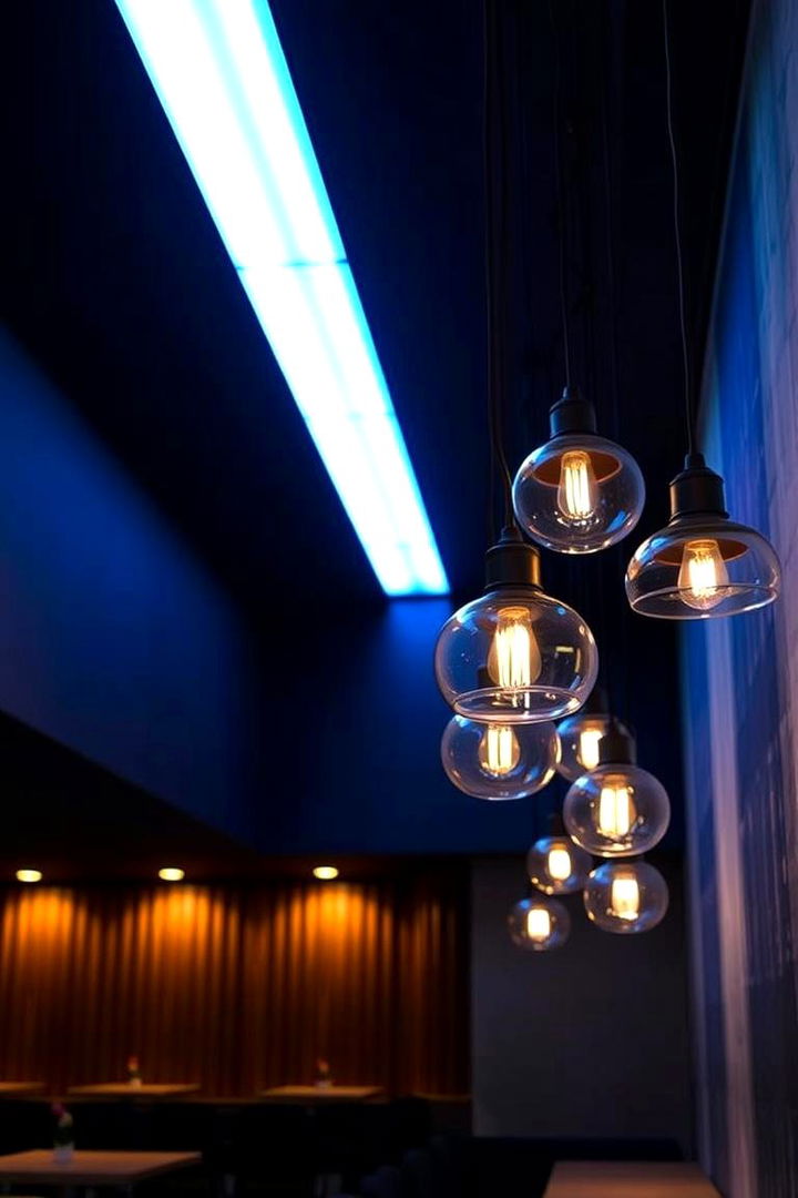 Creative Navy Lighting - 22 Navy Living Room Ideas