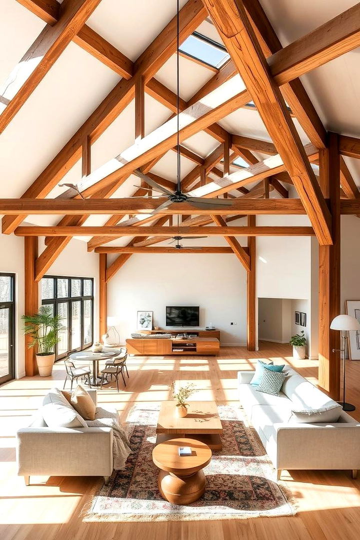 Creative Open Living Enhanced by Structural Beams - 22 Exposed Beam Living Room Ideas