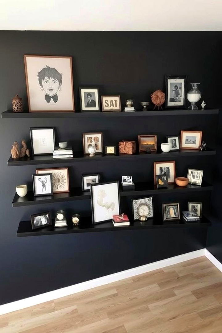 Creative Space with Black Shelves - 22 Black Hallway Ideas