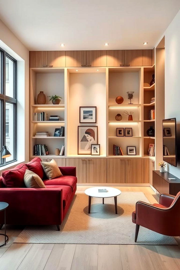 Creative Storage Solutions and Display - 22 Burgundy Sofa Living Room Ideas
