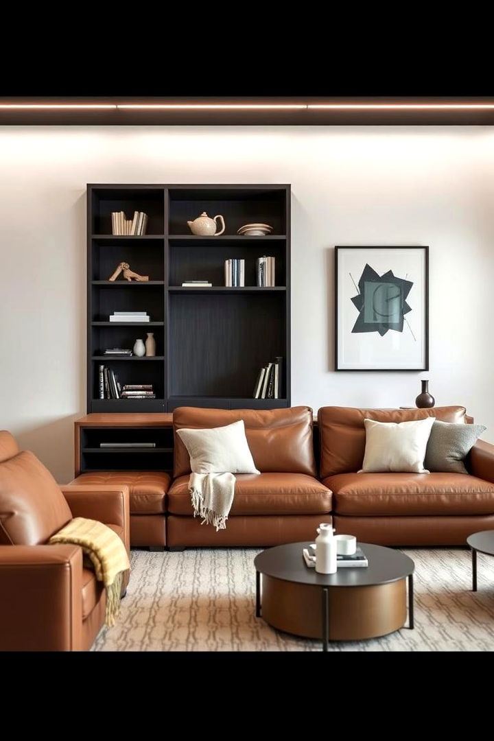 Creative Storage - 22 Brown Leather Couch Living Room Ideas