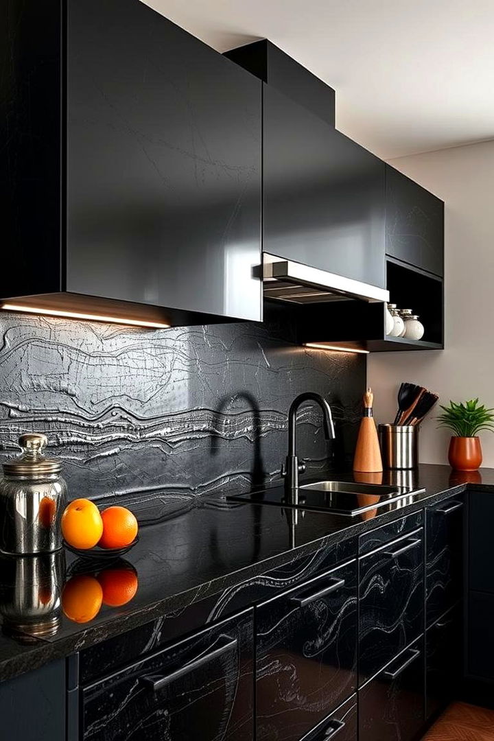 Creative Texture and Finish - 22 Kitchen With Black Backsplash