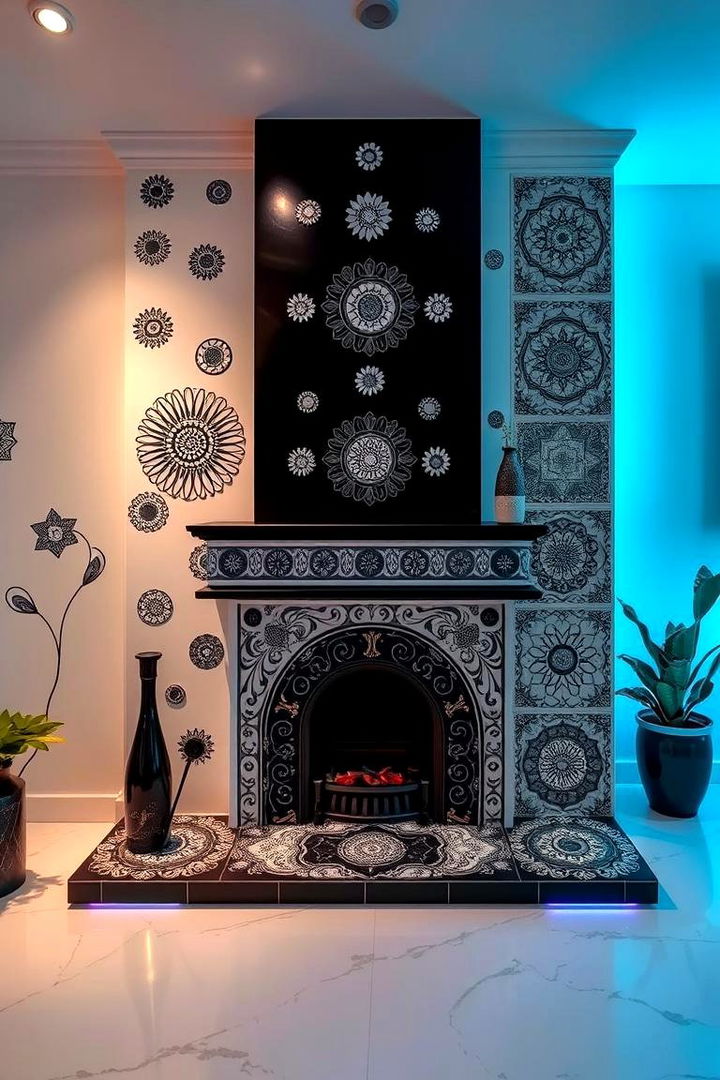 Creative Tile Arrangements for Monochrome Effect - 22 Black and White Fireplace Ideas