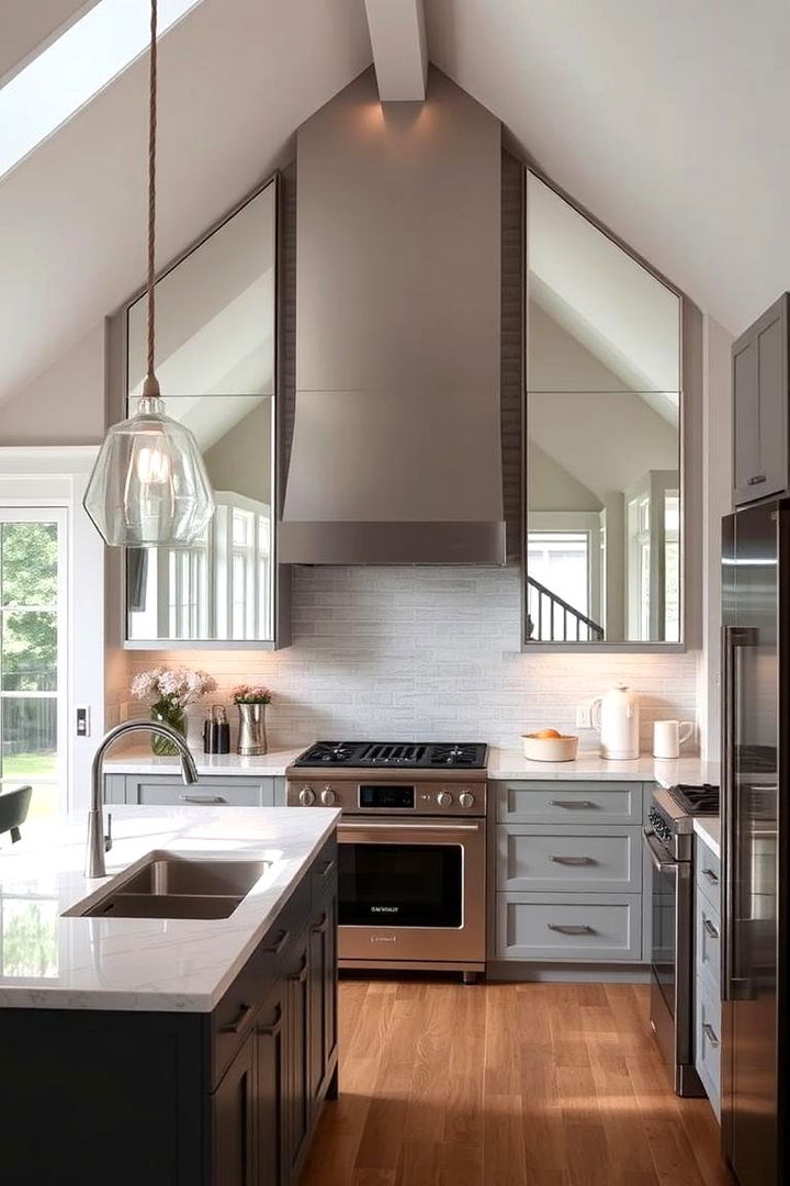 Creative Use of Mirrors for Visual Expansion - 22 Vaulted Ceiling Kitchen Ideas