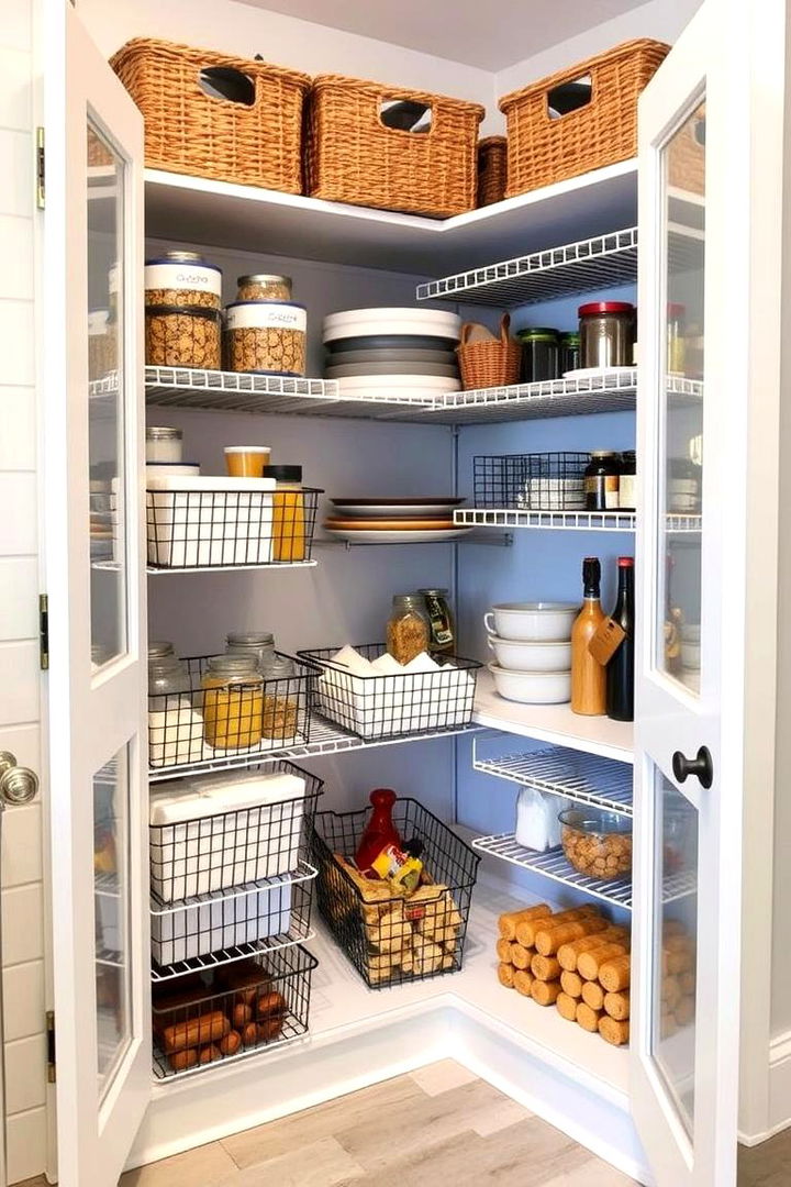 Creative Wire Basket Usage - 22 Corner Pantry Ideas