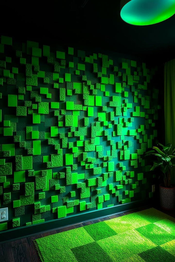 Creeper Accent Wall Creation - Minecraft Themed Bedroom Ideas for Creative Gamers