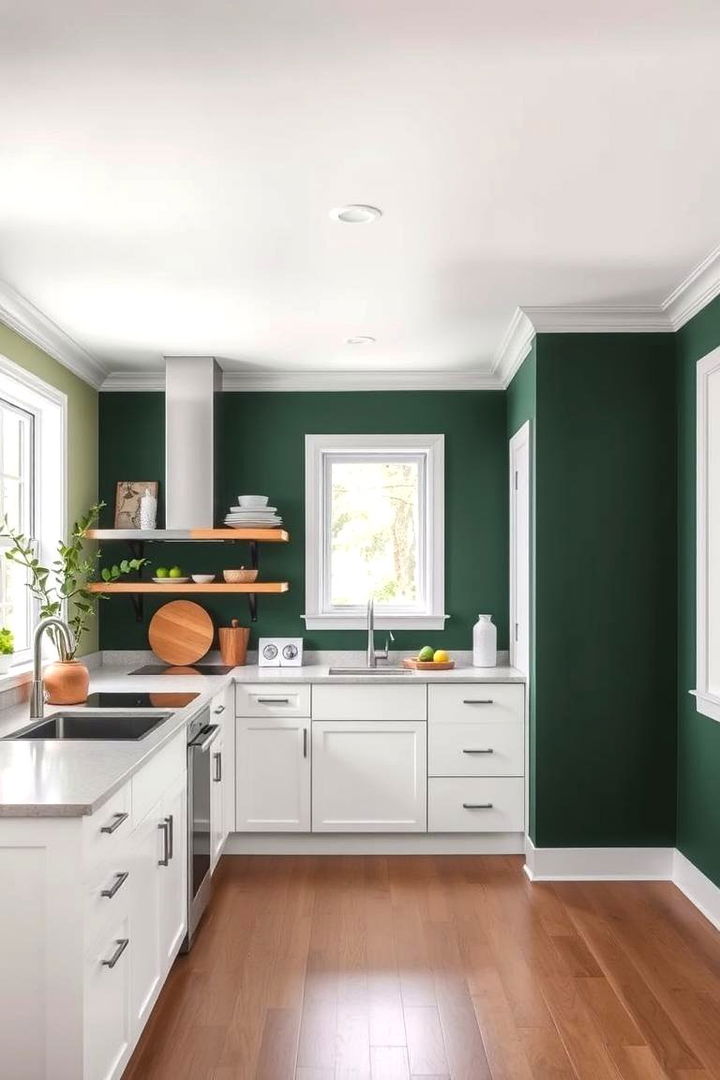 Crisp Contrasts with White Trim - 22 Forest Green Kitchen Ideas