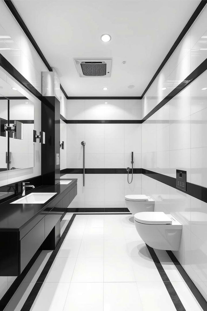 Crisp Lines and Modern Fixtures - 22 Black and White Powder Room Ideas