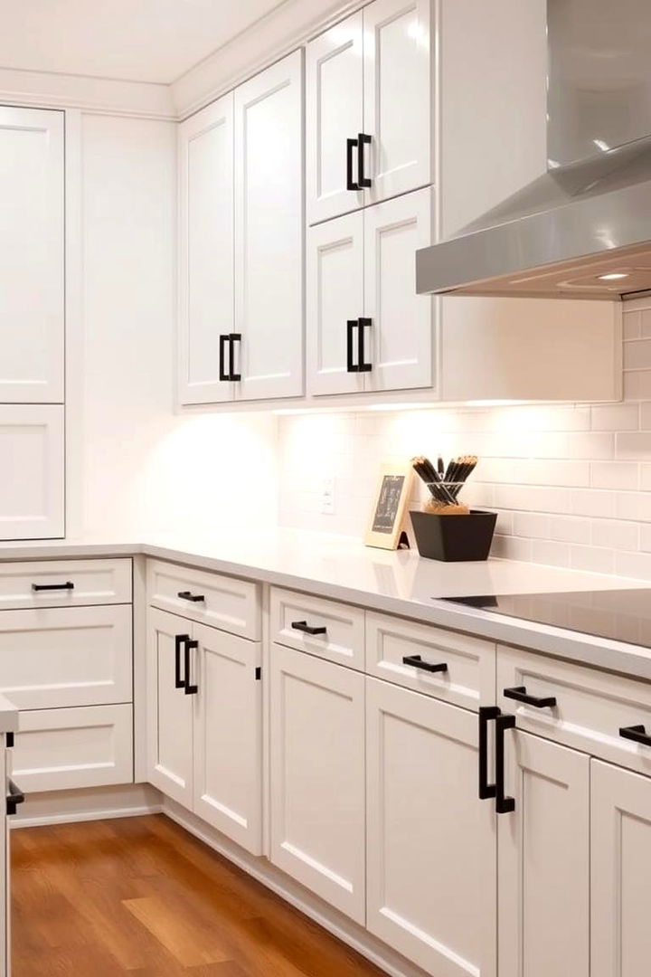 Crisp White Cabinets with Bold Accents - 22 Black and White Kitchen Ideas