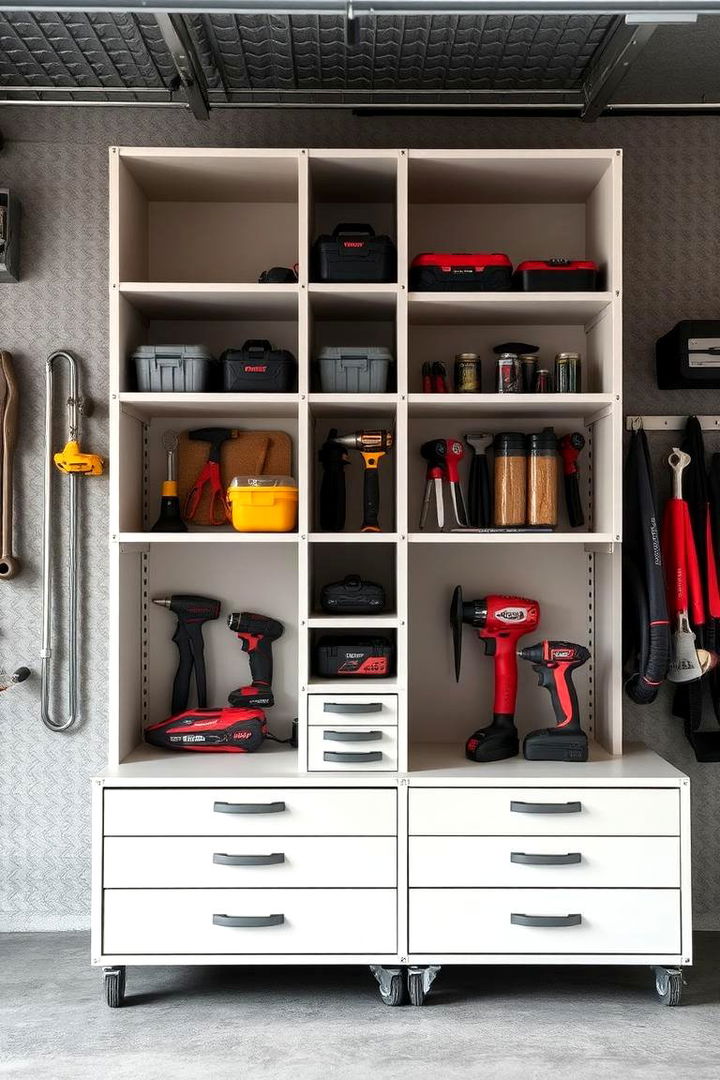 Cube and Drawer Shelving System for Compact Storage - 22 Garage Shelving Ideas