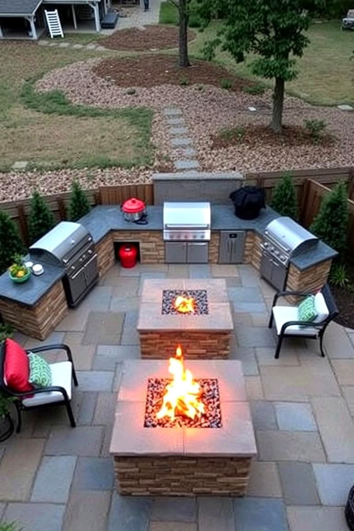 Culinary Outdoor Kitchen Spaces - 22 Stone Patio With a Fire Pit Ideas