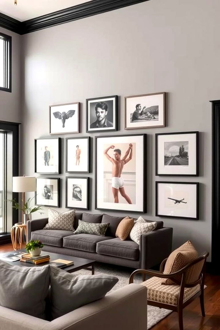 Curated Artwork Displays - 22 living room grey walls black trim