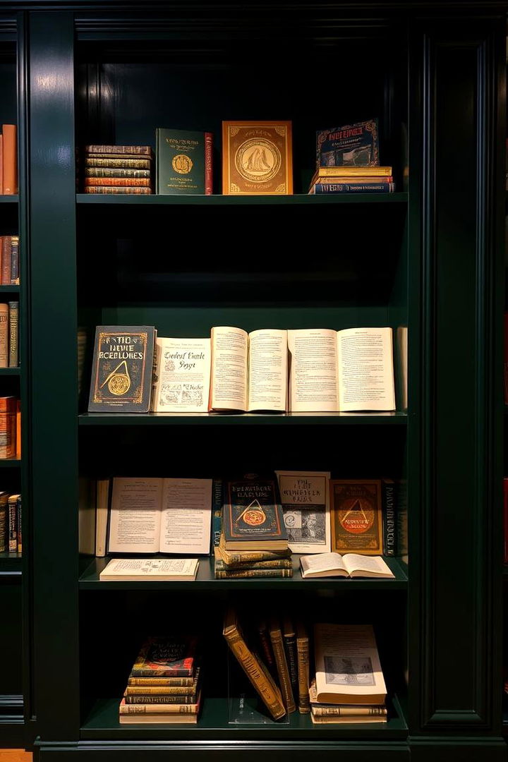 Curated Book Displays - 22 Dark Green Home Library Ideas and Inspiration