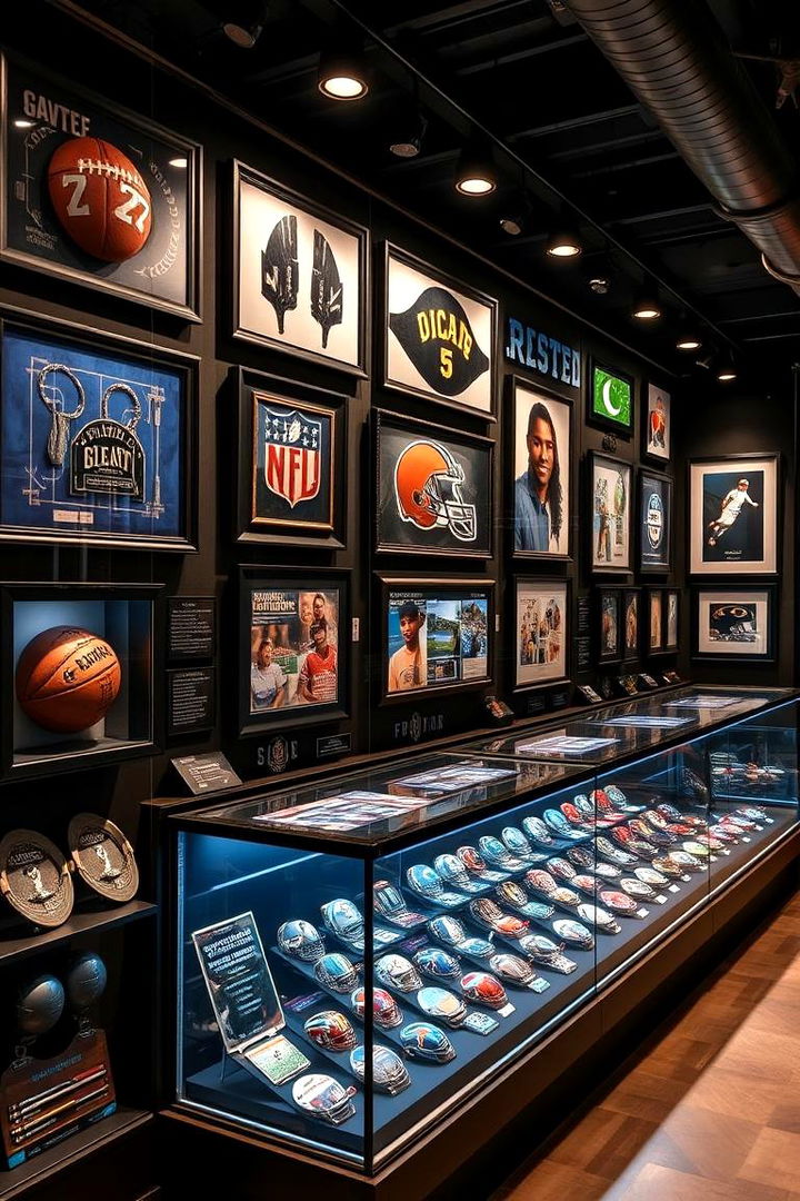 Curated Sports Memorabilia Display - 22 Man Cave Ideas