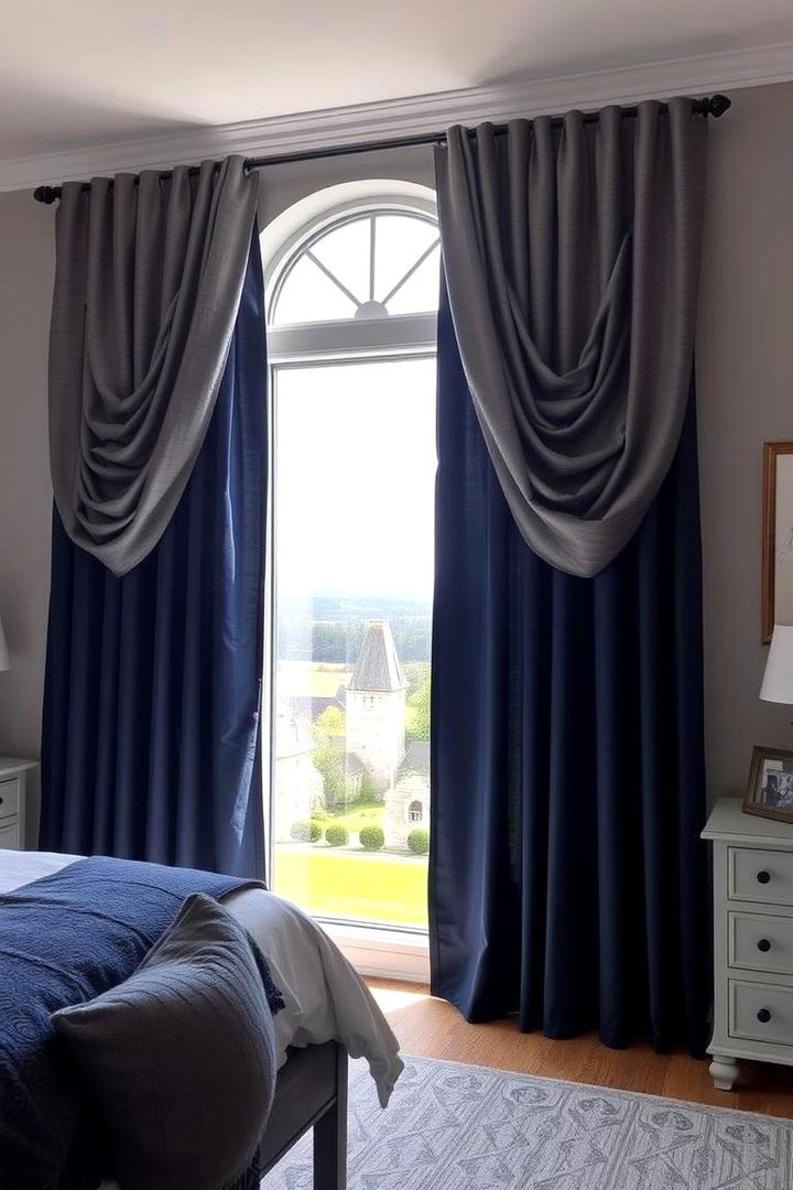 Curtains and Scenery Views - 22 Navy Blue and Grey Bedroom Ideas
